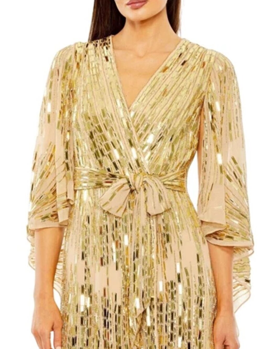 MAC DUGGAL Cape Sleeve Embellished Sequin Wrap Dress NWT - Picture 6 of 12